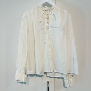 SOLOV One-size White Lace-Up Cotton Blouse 🇯🇵 Japan Find!